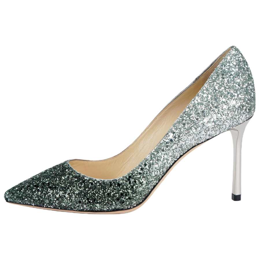 Jimmy Choo Romy 85 Slim Heel High Heels Women's Silver Green