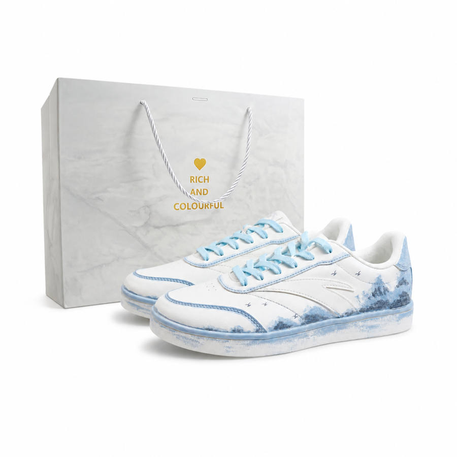 ANTA Life Collection Skateboard Shoes Men's Low Top Blue With White Lettering