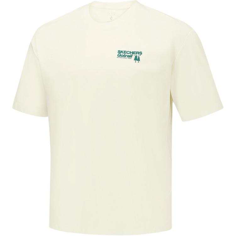 Skechers T Shirts Unisex Ecru/Green Crew Neck Moderate Straight Fit