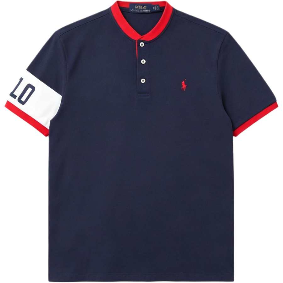 Polo Ralph Lauren T Shirts Men's Blue Henry Collar Moderate Straight Fit