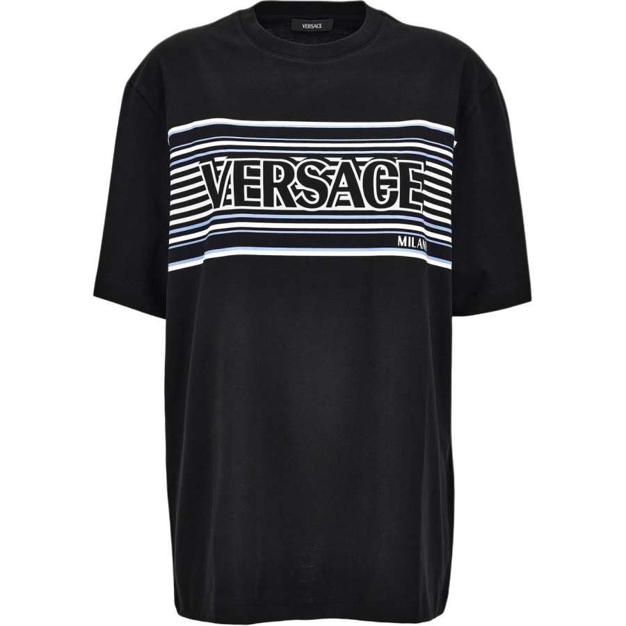 VERSACE T Shirts Men's Black Crew Neck Moderate Straight Fit