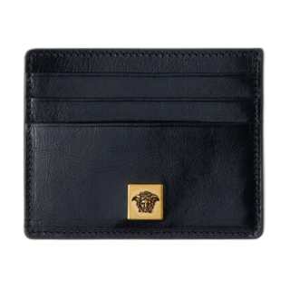 VERSACE Cow Leather Card Holder Men's Black
