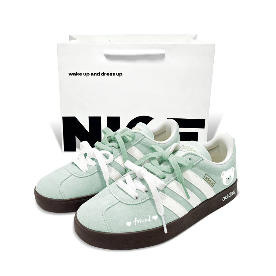 Adidas Adidas Vl Court Classic German Army Trainers Unisex Low Top Light Green & White & Brown