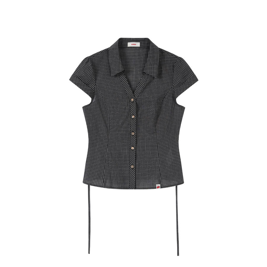 Kirsh Shirts Women's Small Black Plaid V Neck Moderate