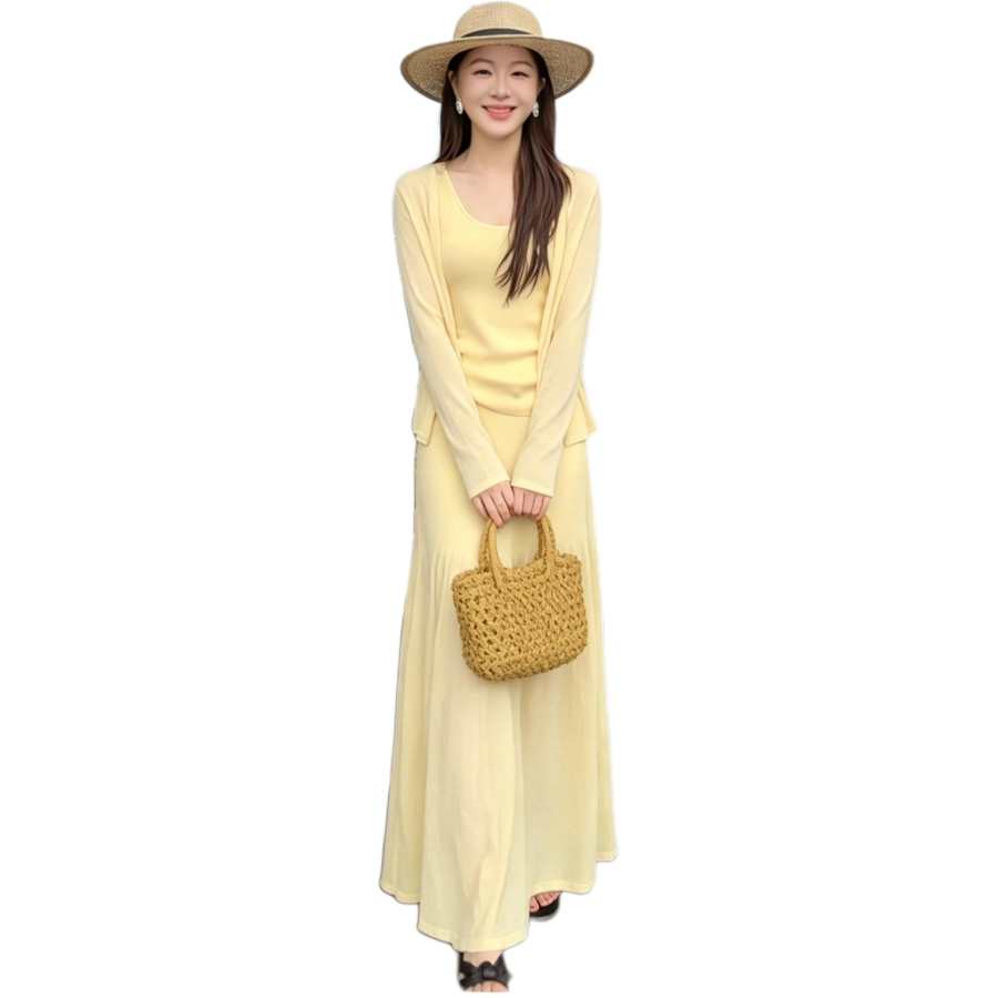 VENICEW Two Piece Skirt Sets Women's V Neck Moderate Long Skirt