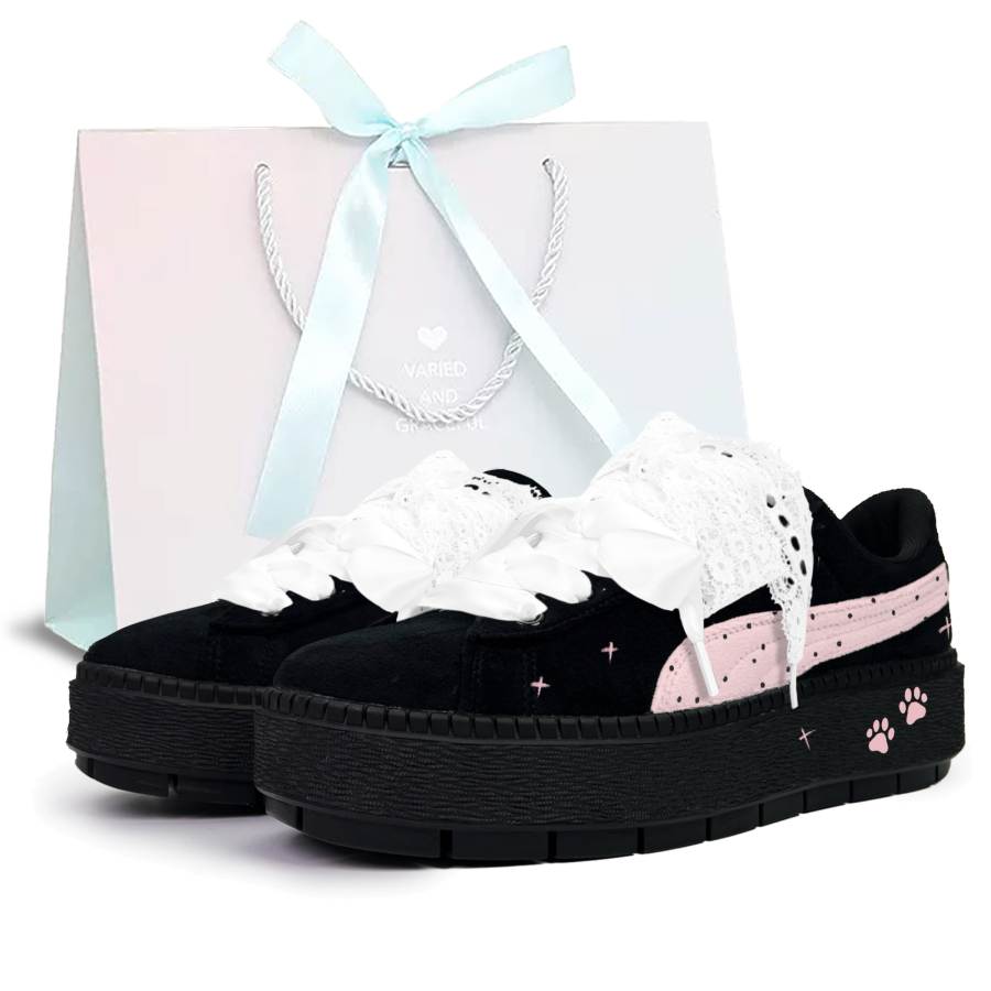 PUMA Platform Trace Skateboard Shoes Women's Low Top Black Pink