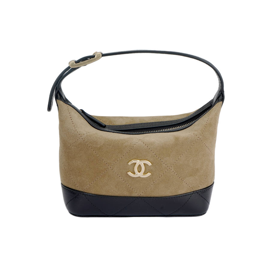 CHANEL Suede Calfskin With Shiny Sheepskin Shoulder Bag Women's Brown & Black