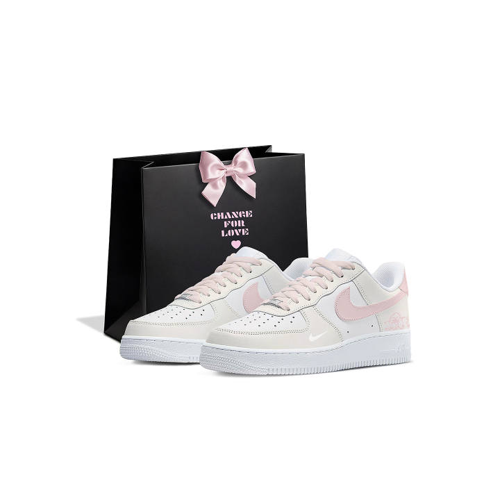 Nike Nike Air Force 1 Rose Tale, Shopping Bag Slip Resistant Height Increasing Low top Skateboard Shoes Women's Beige Pink