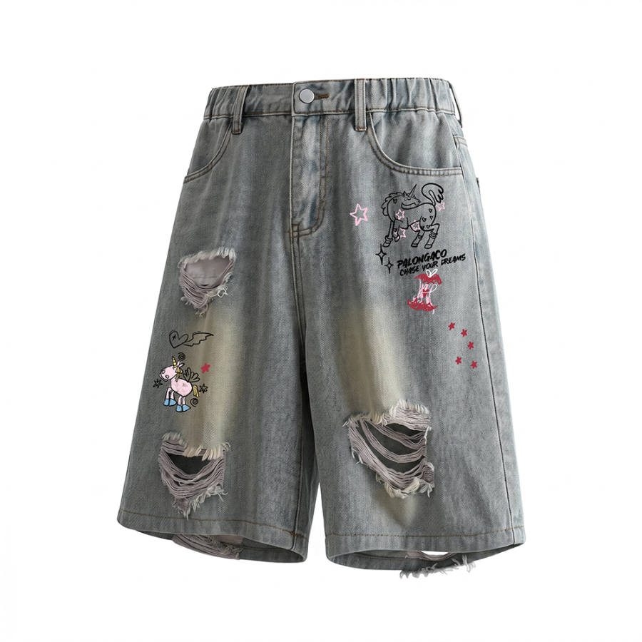 PAL ONGACO Denim Shorts Unisex Moderate Straight Fit Pants
