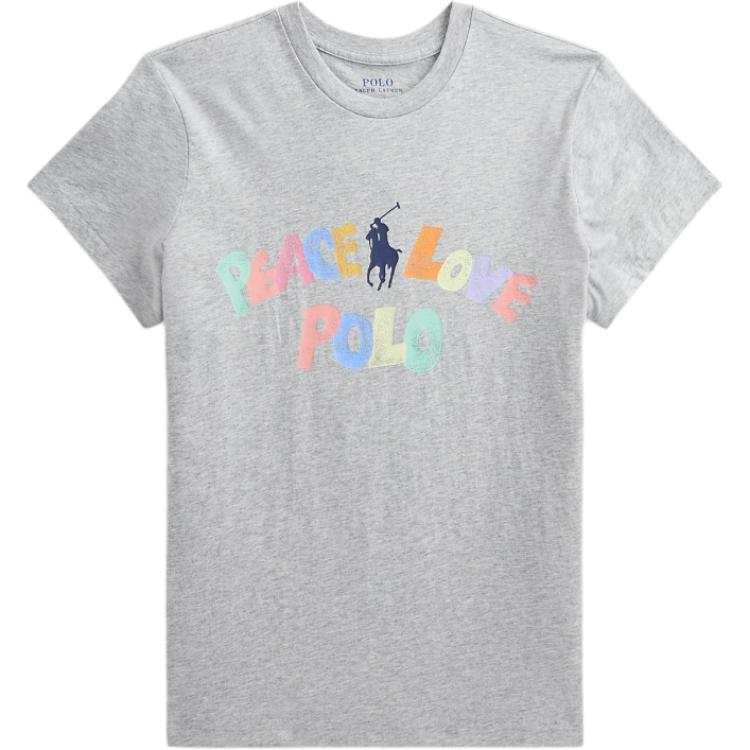 Polo Ralph Lauren Big Pony T Shirts Women's Gray Crew Neck Moderate Straight Fit