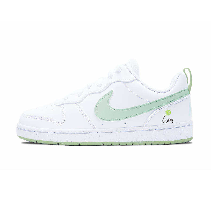 Nike Nike Court Borough Little Lucky Abrasion Resistant Low top Kids' Skateboarding Shoes White Green Unisex