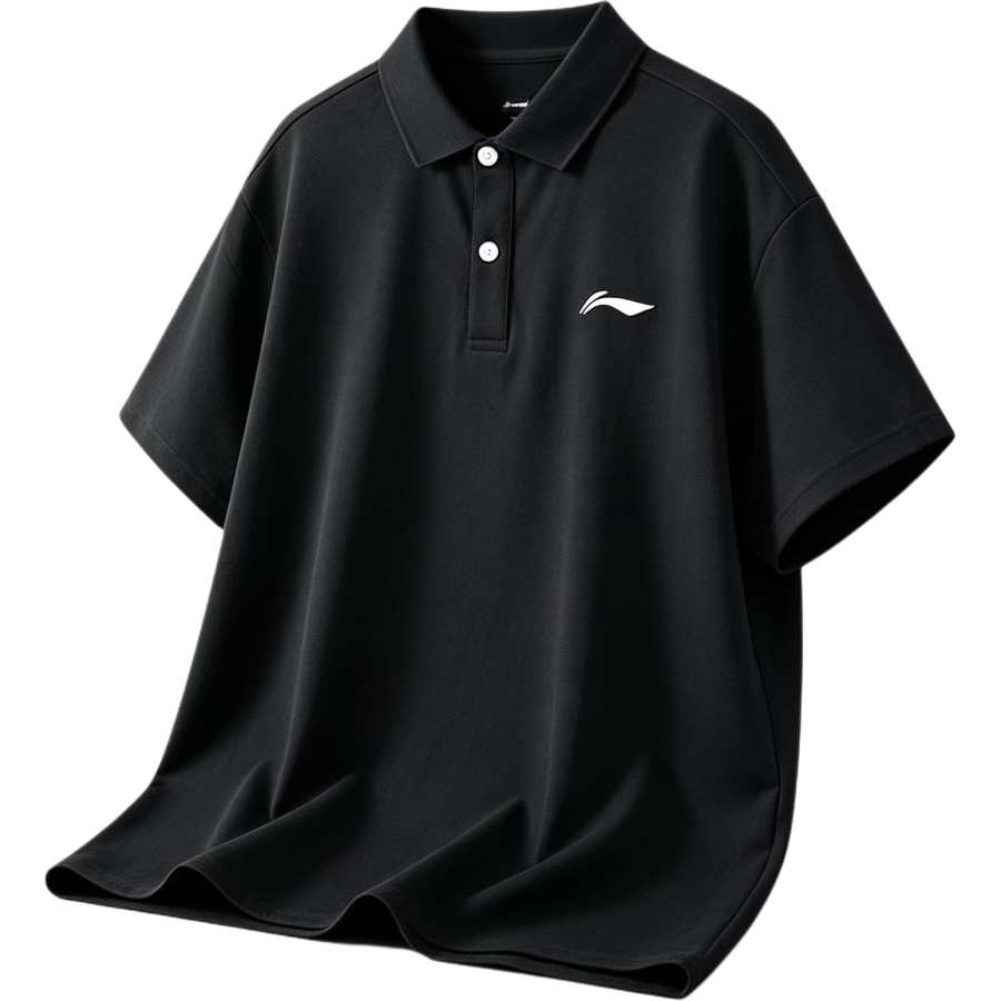 Li-Ning Li Ning Polo Shirts Men's Black Polo Collar Moderate Straight Fit