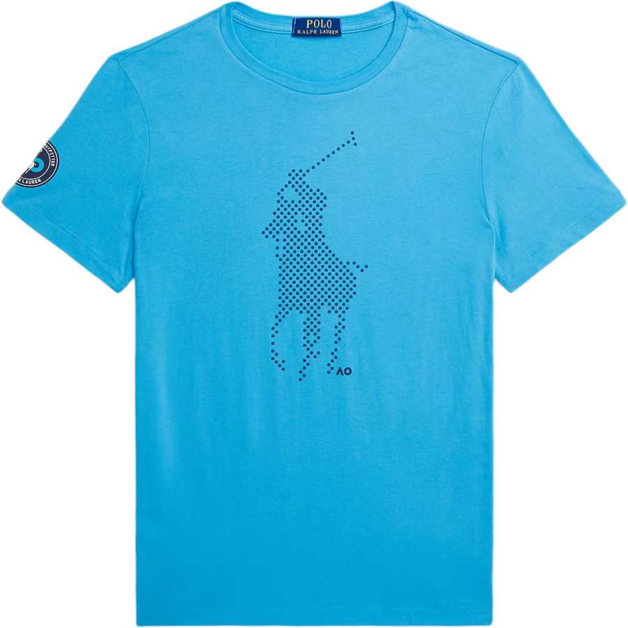 Polo Ralph Lauren Big Pony T Shirts Men's Flame Blue Crew Neck Moderate Nipped In Waist
