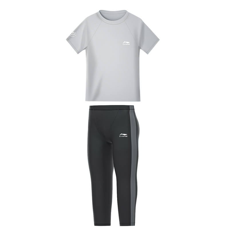 Li-Ning Li Ning Men's Swimwear Men's Gray Black Set Short Sleeved Top+Pants Moderate Other