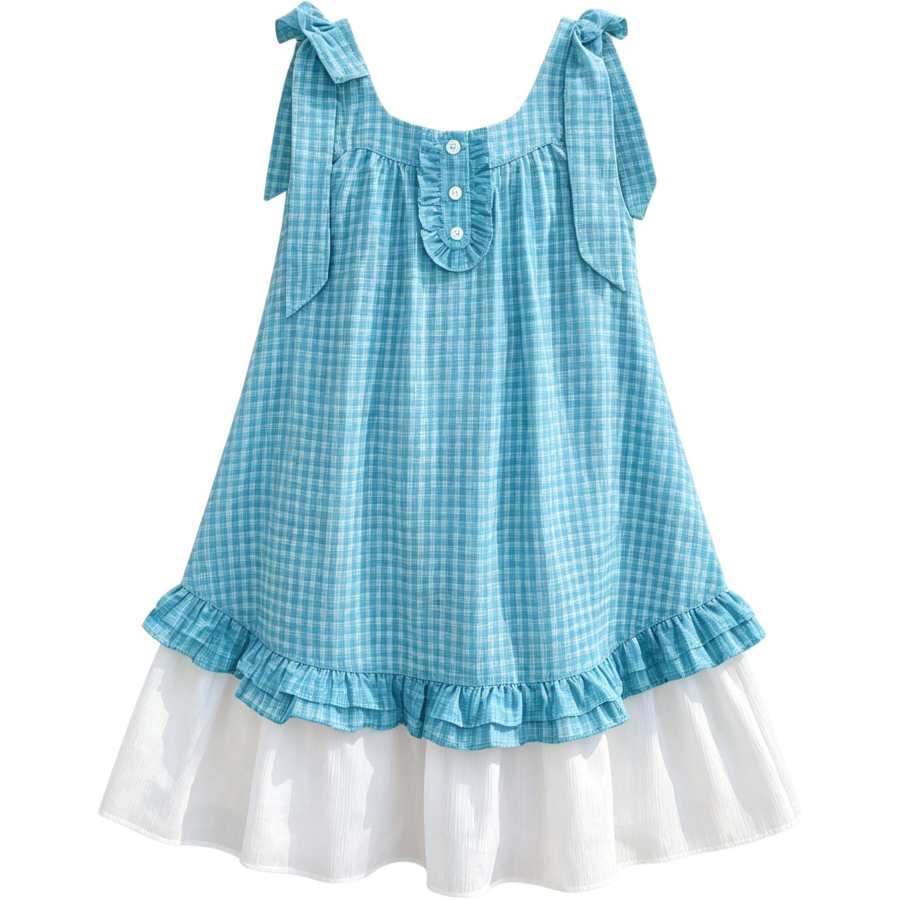 Disney Kids Dresses Square Collar Thin Midi Dress Non Stretch