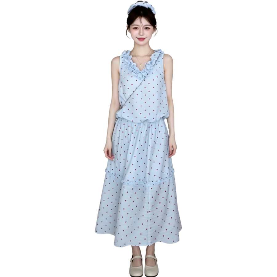 VENICEW Two Piece Skirt Sets Women's V Neck Moderate Long Skirt