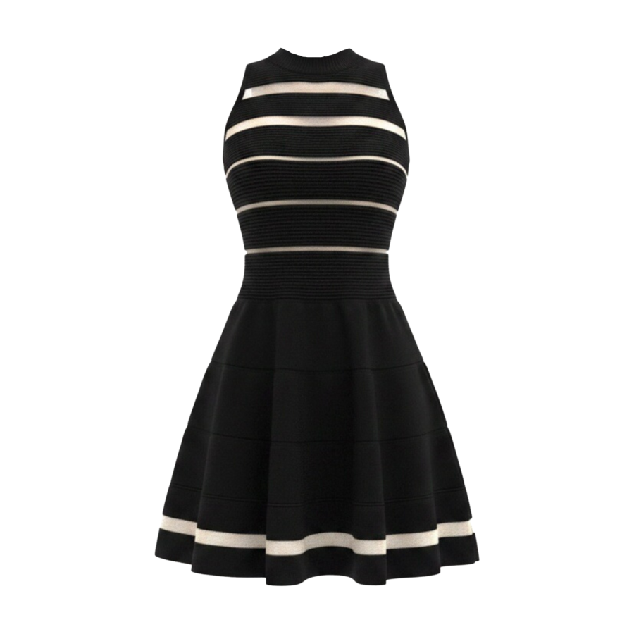 FINDSME GAGA Sleeveless Dresses Women's Half Turtleneck Moderate Short Skirt A Line Skirt
