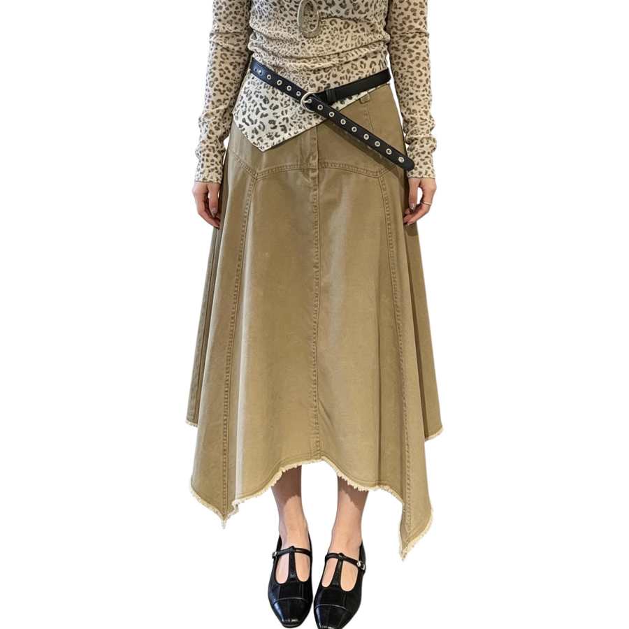 VENICEW Casual Long Skirts Women's Khaki Moderate Midi Skirt A Line Skirt
