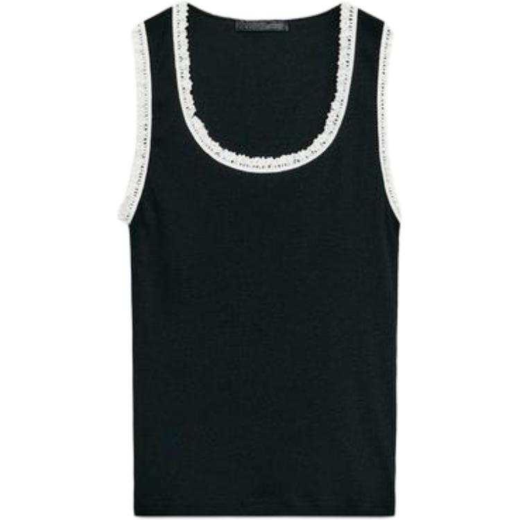 ZARA Tank Tops Women's Black/White Crew Neck Moderate Straight Fit