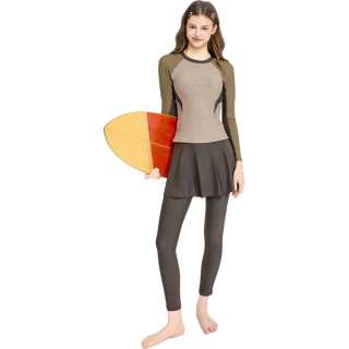 Barbie Two Piece Swimsuits Women's Olive Green Crew Neck Moderate Short Skirt