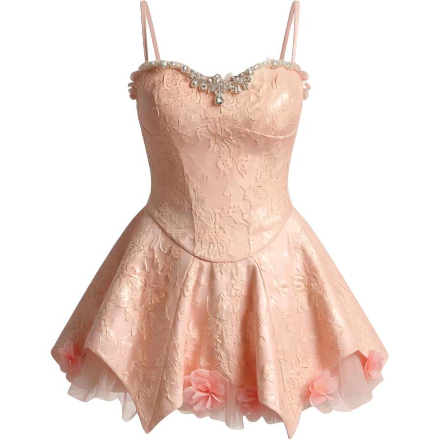 CHARM GLOW Slip Dresses Women's Pink Camisole Thin Short Skirt Puffy Skirt