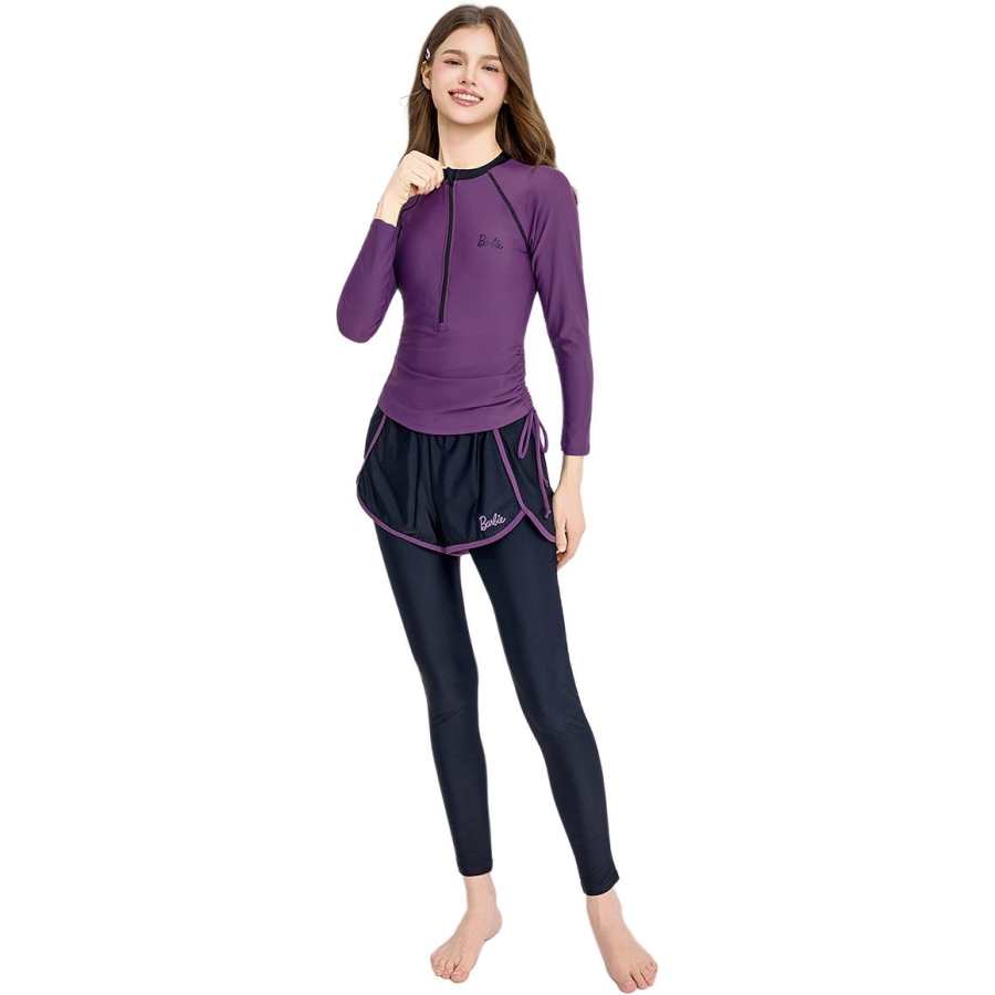 Barbie Two Piece Swimsuits Women's Purple Crew Neck Moderate