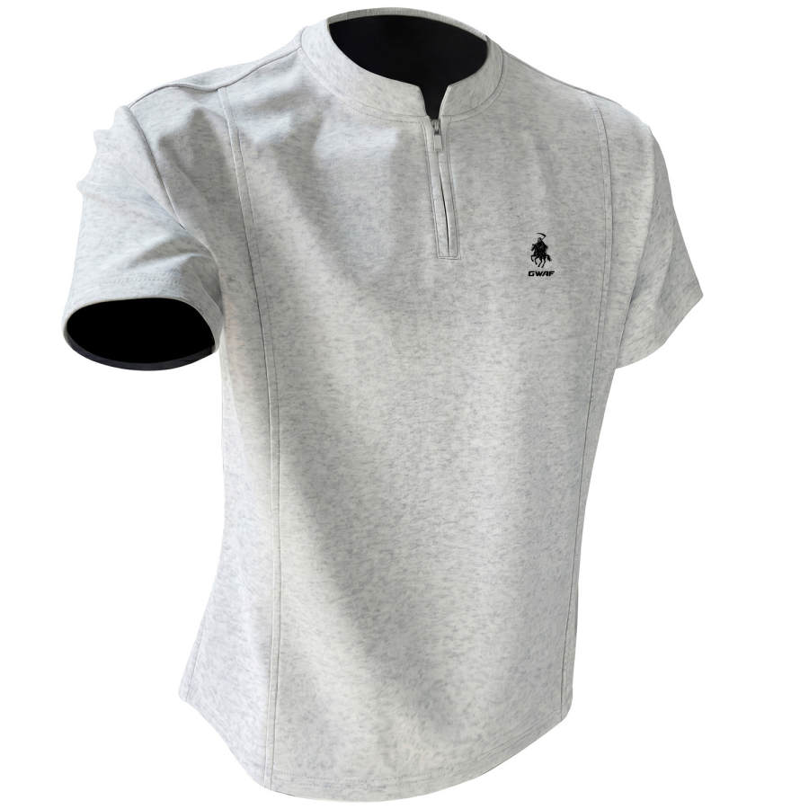 GWAF T Shirts Men's Stand Collar Moderate Straight Fit