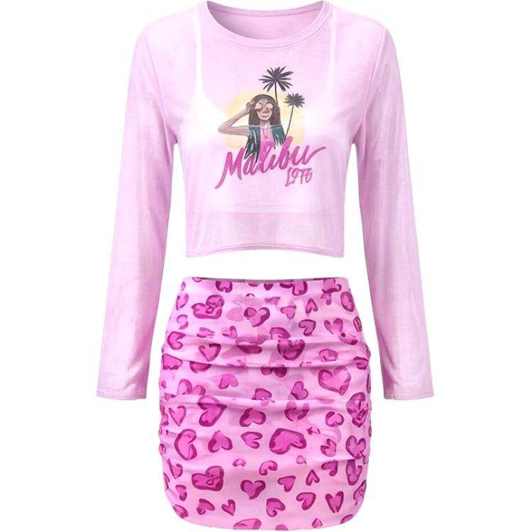Barbie Two Piece Swimsuits Women's Pink Camisole Moderate Short Skirt Two Piece Swimsuit