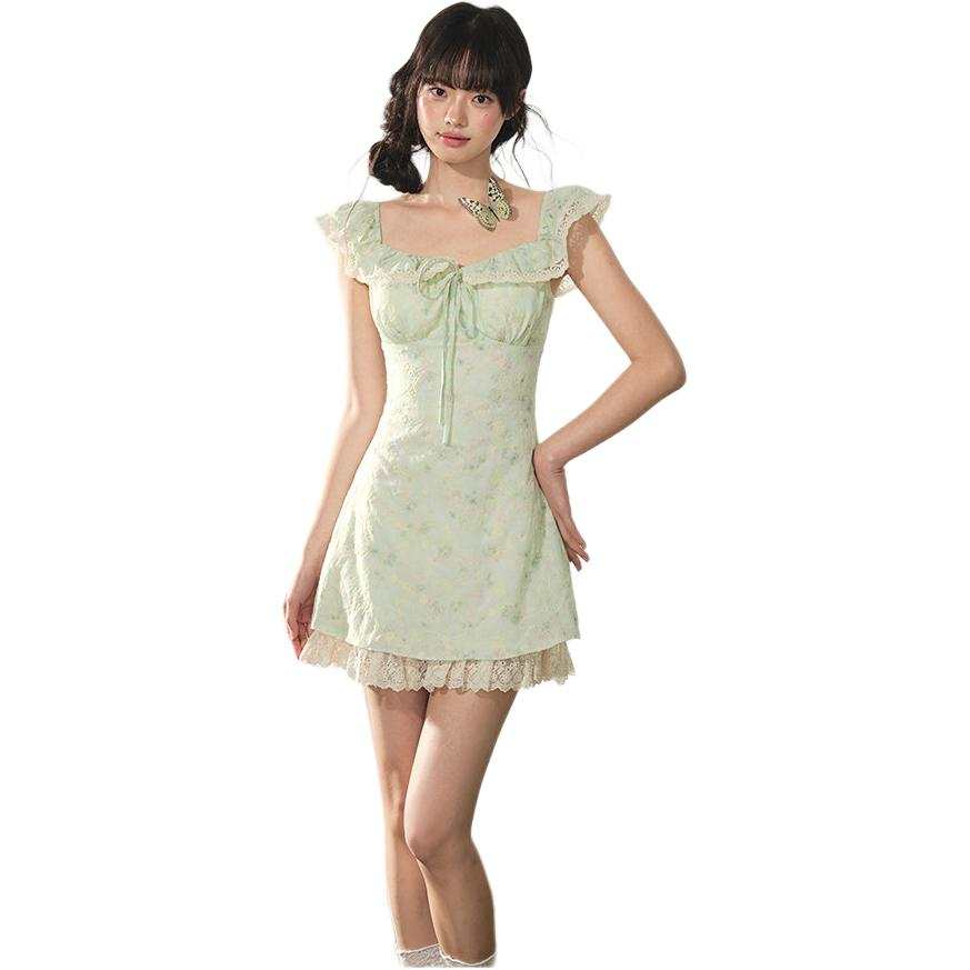 VENICEW Slip Dresses Women's Green Camisole Thin Short Skirt A Line Skirt