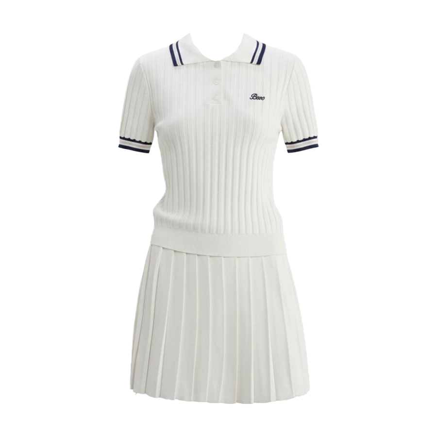 FINDSME GAGA Two Piece Skirt Sets Women's Polo Collar Moderate Short Skirt