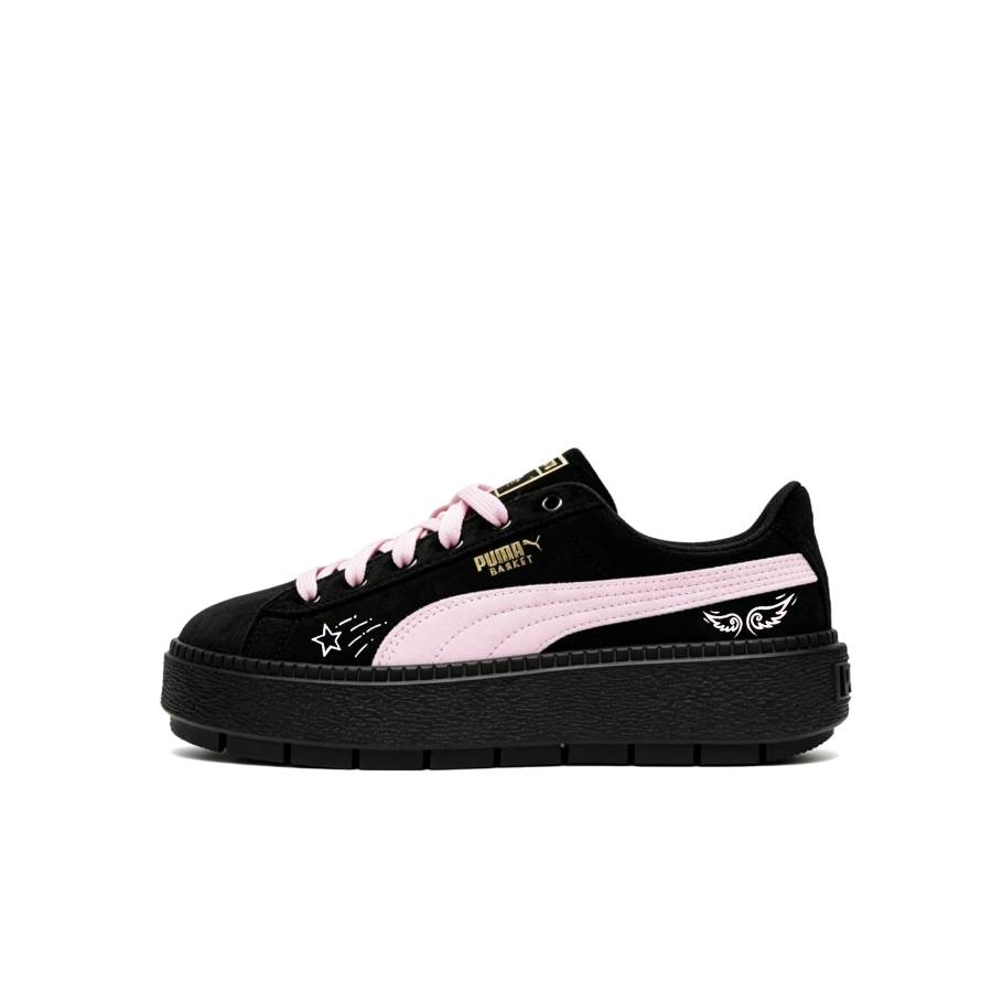 PUMA Platform Trace Skateboard Shoes Women's Low Top Black & Pink