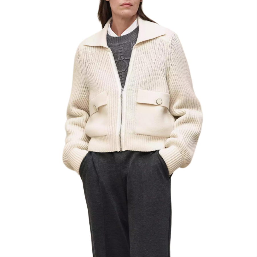 HERMES Sweaters Women's Natural White Lapel Moderate Nipped In Waist