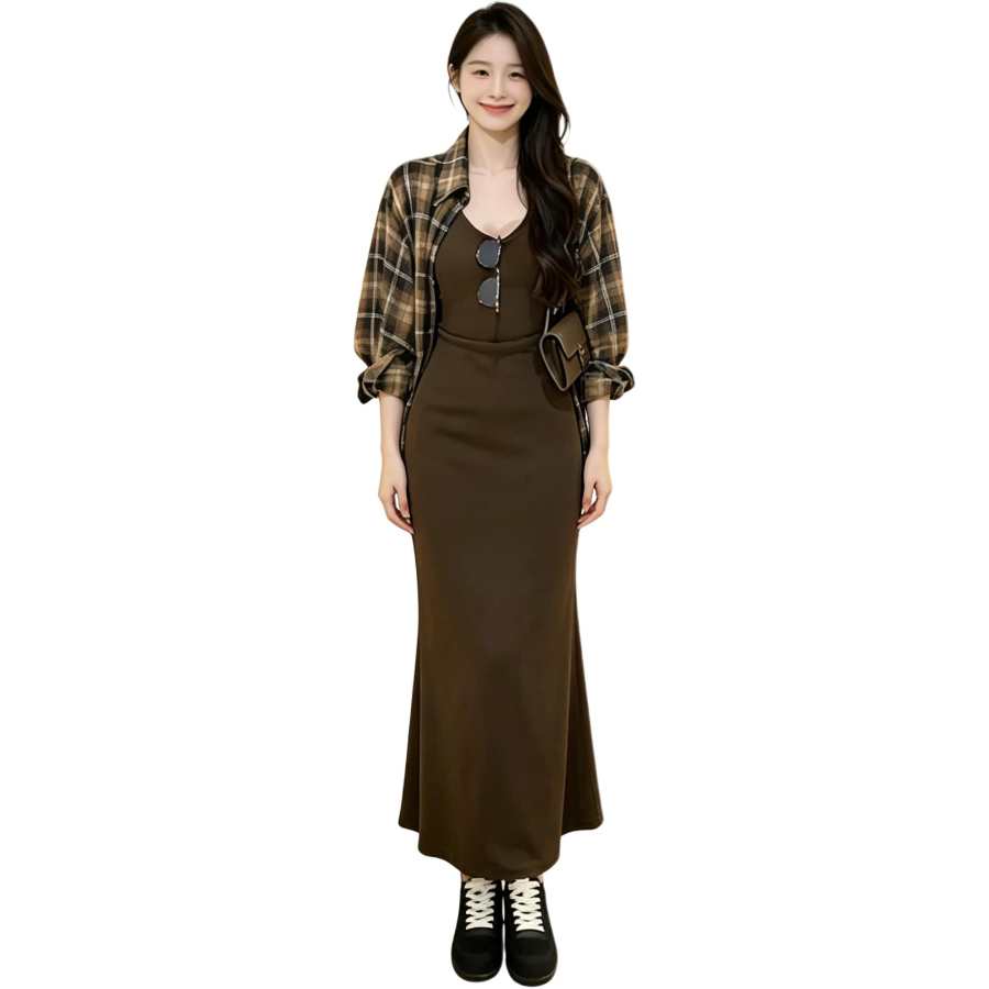 VENICEW Two Piece Skirt Sets Women's Camisole Moderate Long Skirt