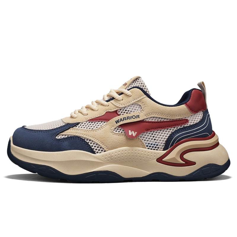 WARRIOR Chunky Sneakers Men's Low Top Khaki/Red/Blue