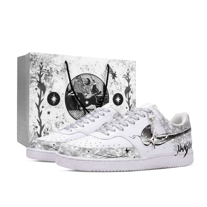 Nike Nike Court Vision Star Moon Legend, Monster Lab Low top Skateboard Shoes Unisex Black White Gray