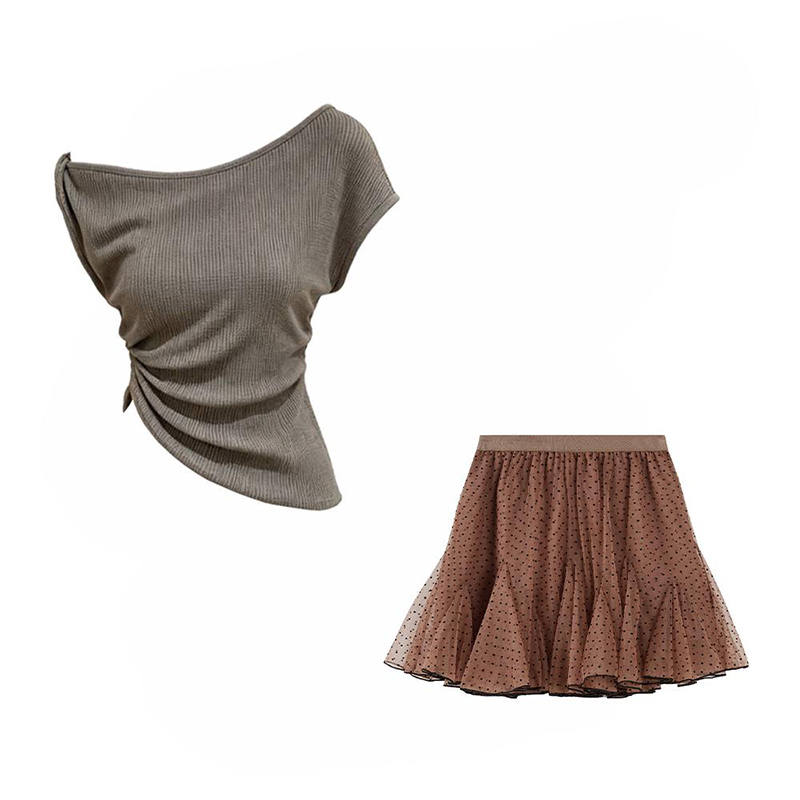 MARIE·COCO Two Piece Skirt Sets Women's Asymmetrical Collar Moderate Short Skirt