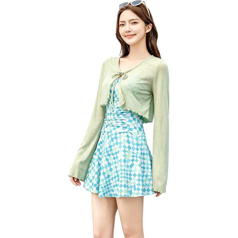 Barbie One Piece Swimsuits Women's Green Camisole Moderate Short Skirt One Piece Swimsuit
