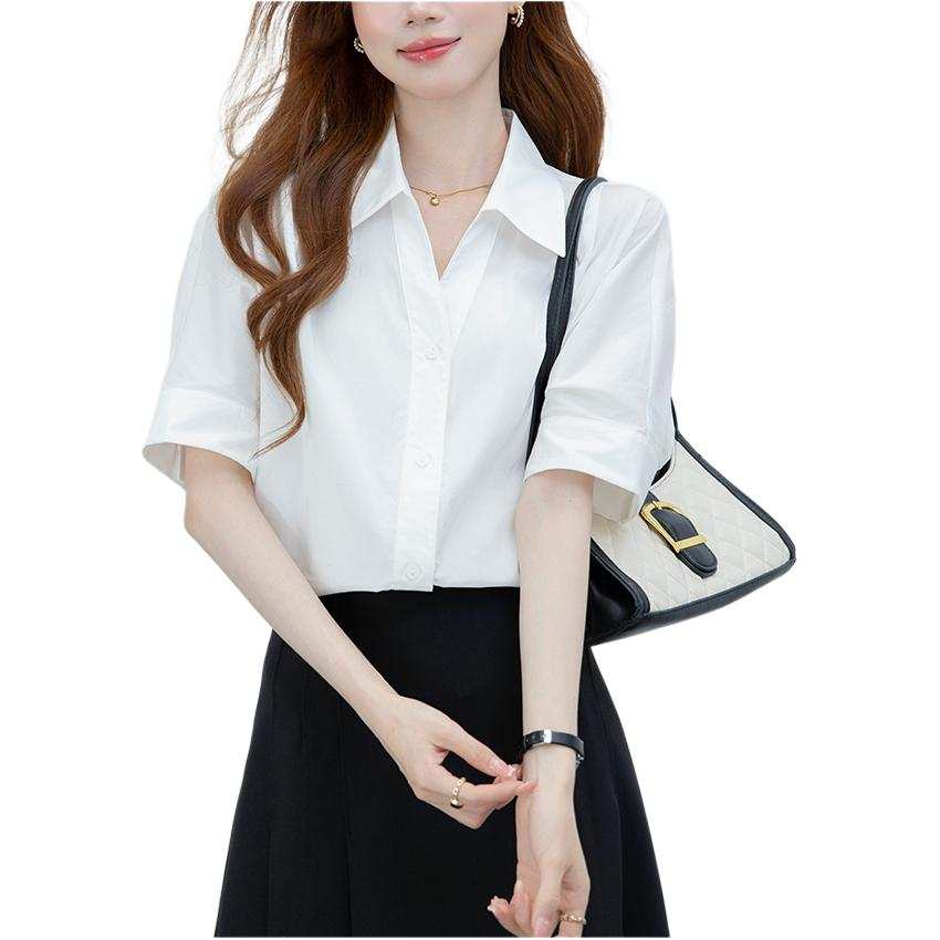 VENICEW Shirts Women's V Neck Thin Straight Fit