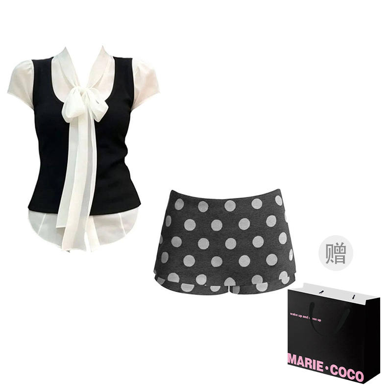 MARIE·COCO Two Piece Skirt Sets Women's V Neck Moderate Short Skirt