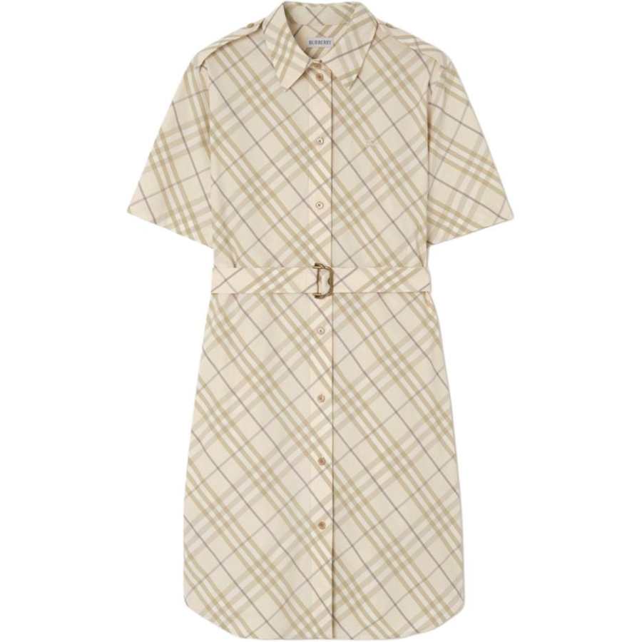 Burberry Short Sleeved Dresses Women's Sesame Lapel Moderate Midi Dress Other