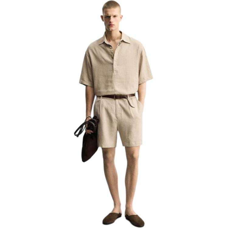 ZARA Polo Shirts Unisex Sand Lapel Moderate