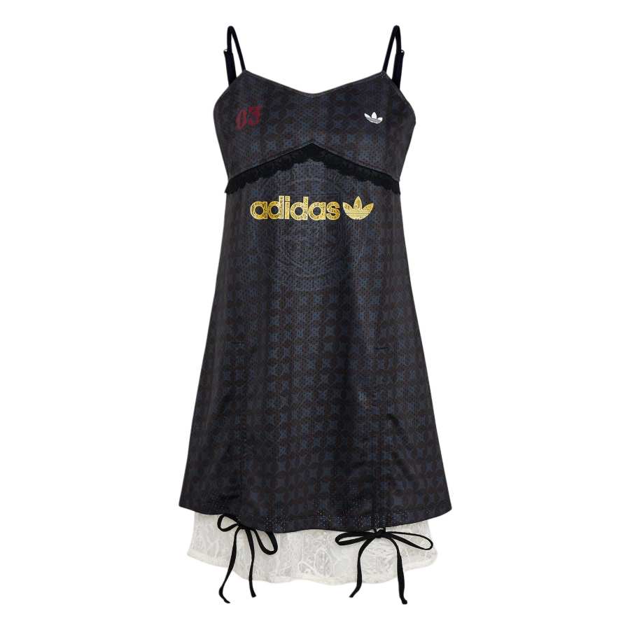 Adidas Originals Slip Dresses Women's Black V Neck Moderate Short Skirt