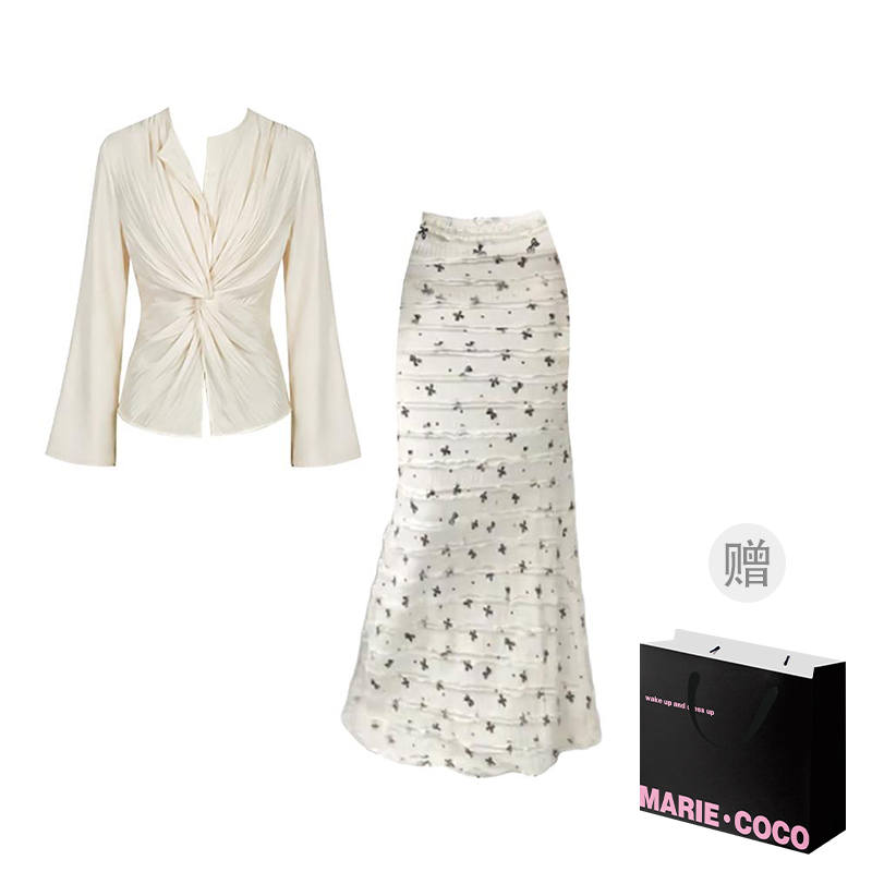 MARIE·COCO Two Piece Skirt Sets Women's V Neck Moderate Long Skirt
