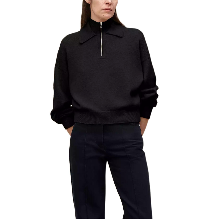HERMES Cashmere Sweaters Women's Black Turtleneck Moderate