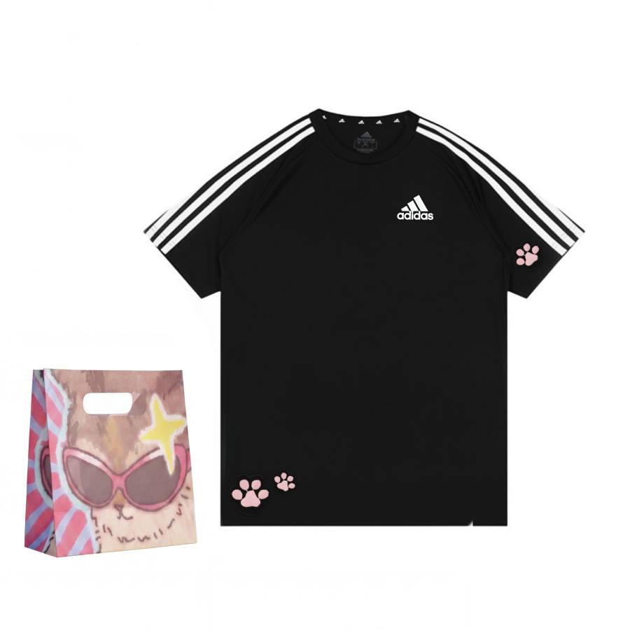 Adidas Adidas MUST HAVES T Shirts Unisex Black Pink Custom Shopping Bag Crew Neck Moderate