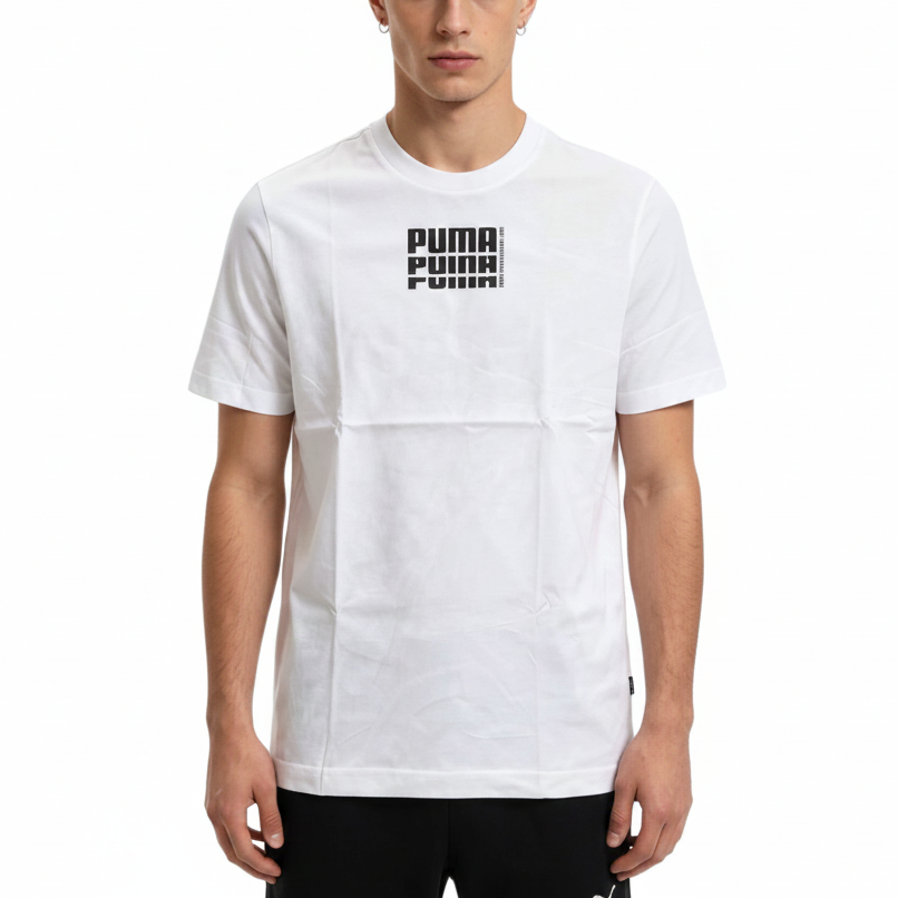 PUMA T Shirts Men's White Crew Neck Moderate