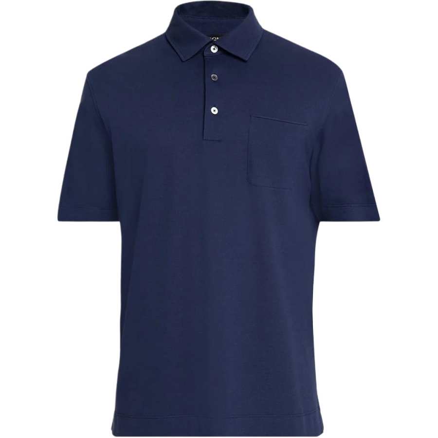 Ermenegildo Zegna Polo Shirts Men's Marine Blue Polo Collar Moderate Straight Fit
