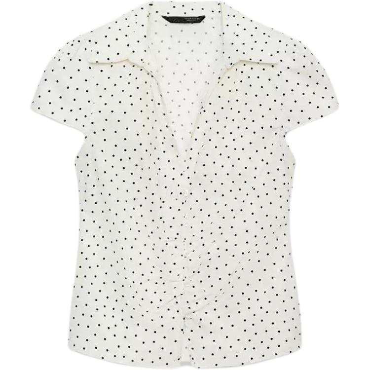 ZARA Shirts Women's Raw White/Black Lapel Moderate Nipped In Waist