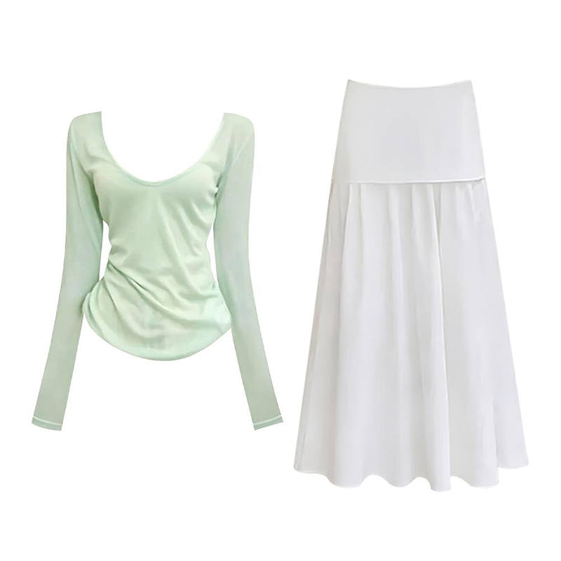 MARIE·COCO Two Piece Skirt Sets Women's V Neck Thin Long Skirt