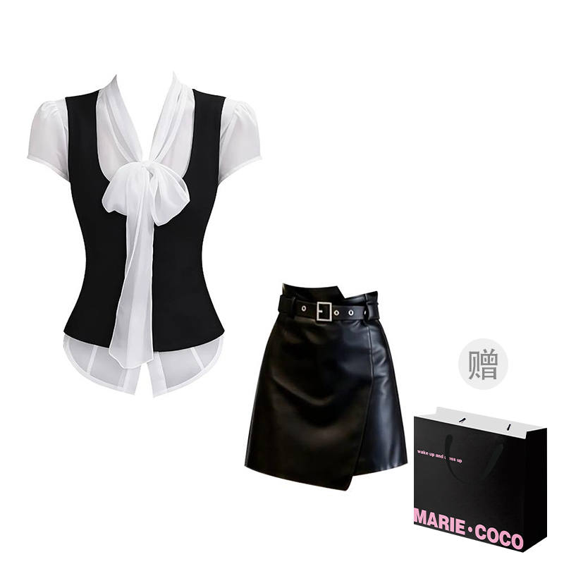 MARIE·COCO Two Piece Skirt Sets Women's V Neck Moderate Short Skirt